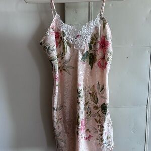 Floral Satin Chemise with Lace